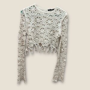 Forever 21 Cream Crochet Lace Cropped Top